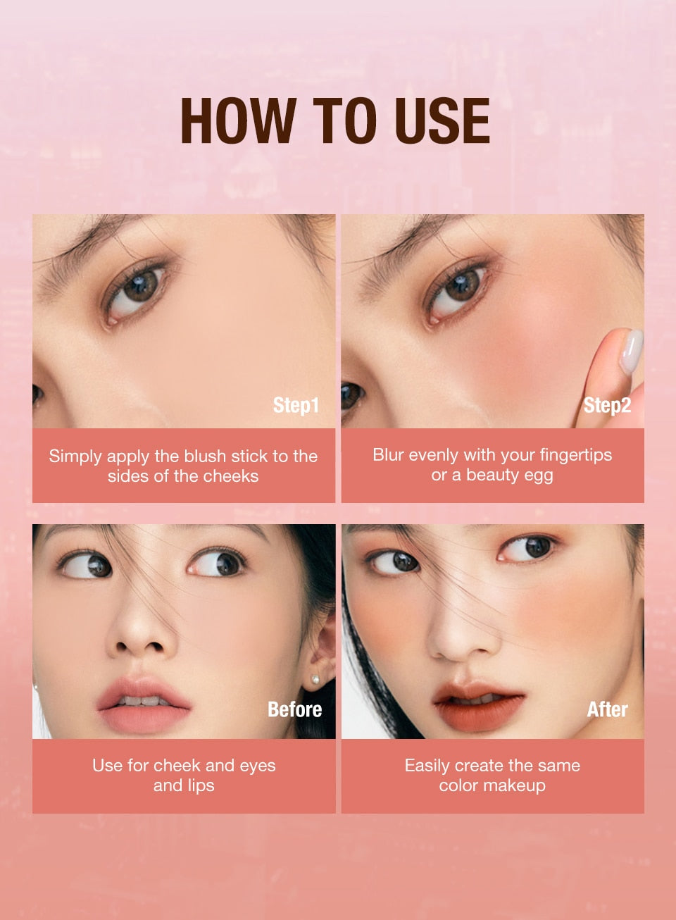 Lipstick Blush Stick 3-in-1 Eyes Cheek and Lip Tint