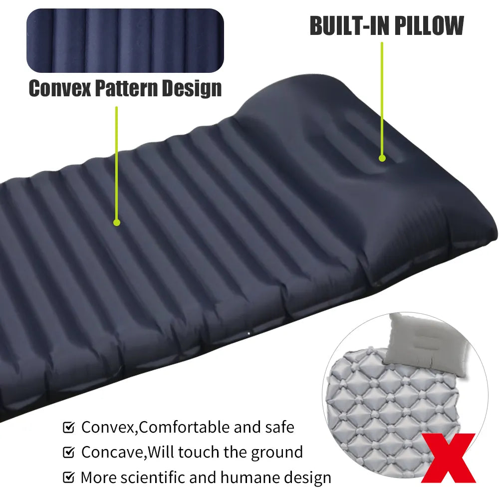 Outdoor Inflatable Mattress with Pillow | Compact Camping Mattress