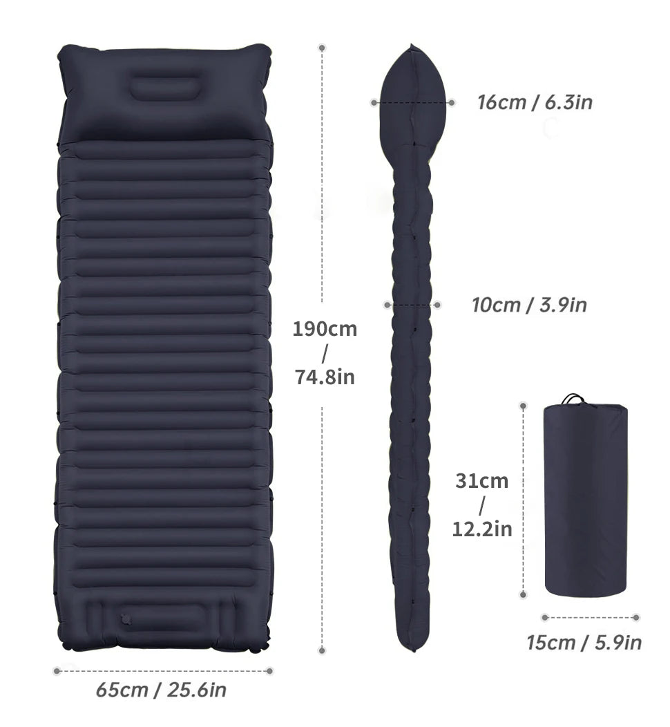 Outdoor Inflatable Mattress with Pillow | Compact Camping Mattress