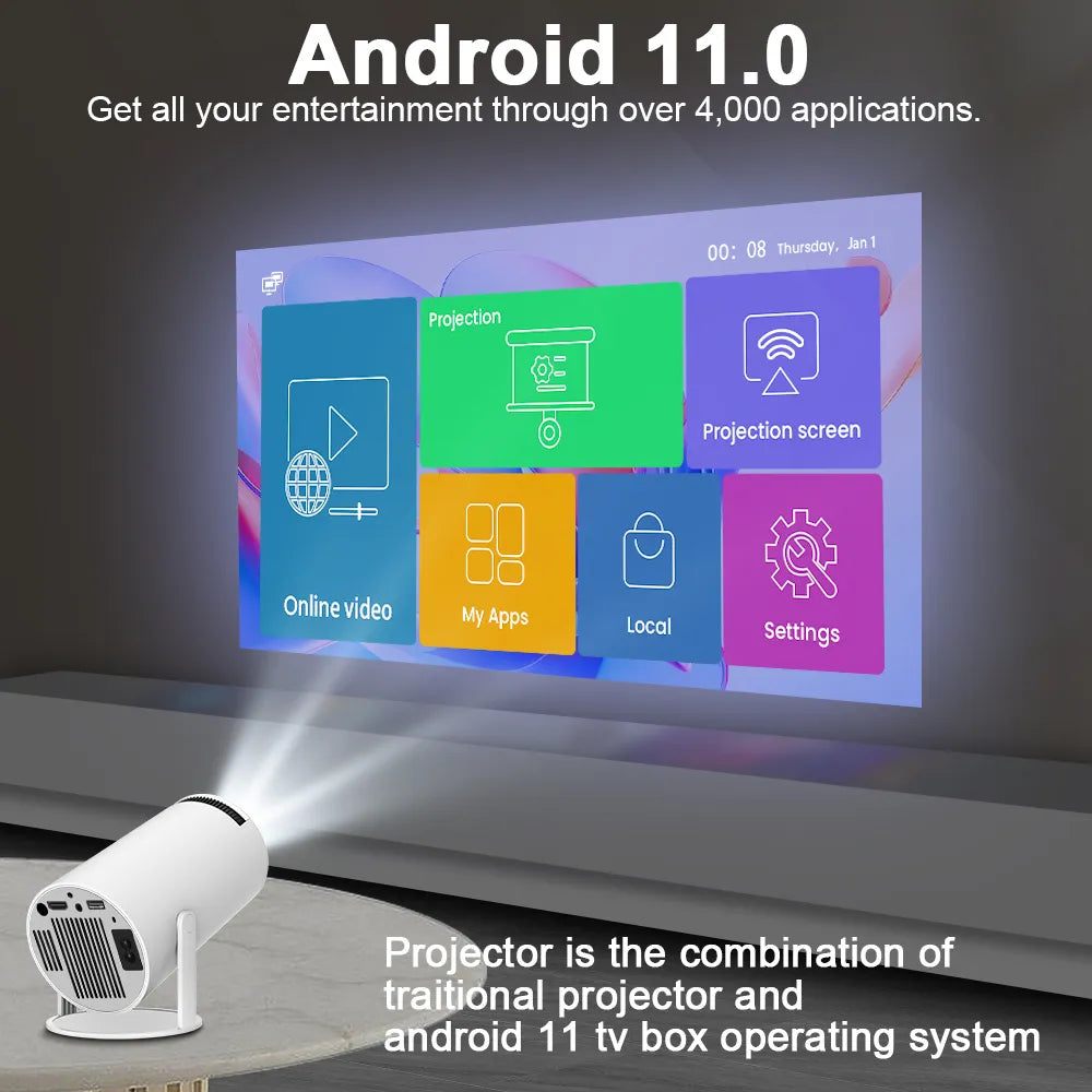 Android 11Projector | 1280*720P 4K Ultra HD Projector