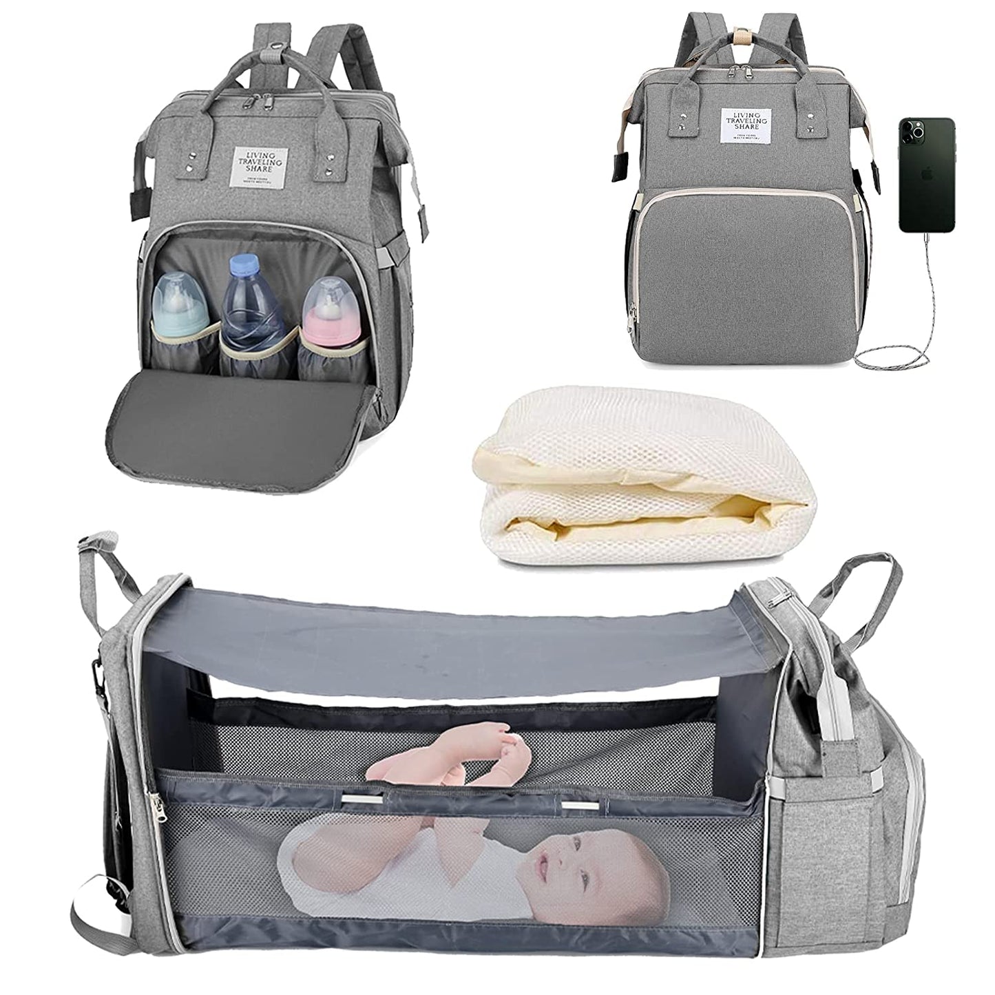 All-in-One Baby Travel Solution - Changing Bag with Crib & Waterproof Pad