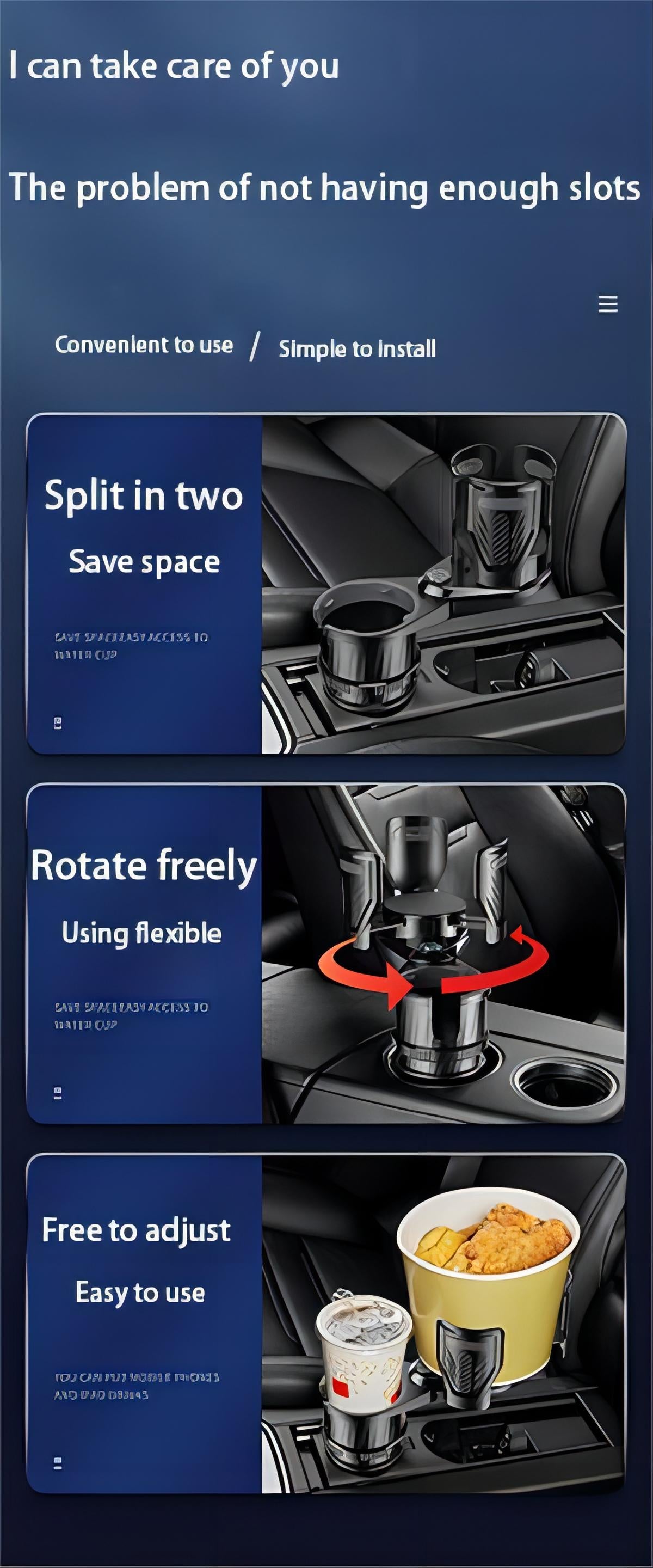 2 in 1- Car Cup Holder With Compass - 360 Rotating & Expandable