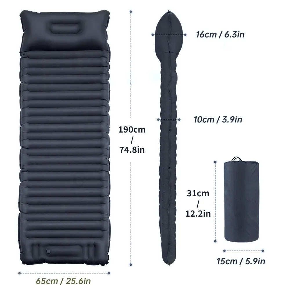 Outdoor Inflatable Mattress with Pillow | Compact Camping Mattress