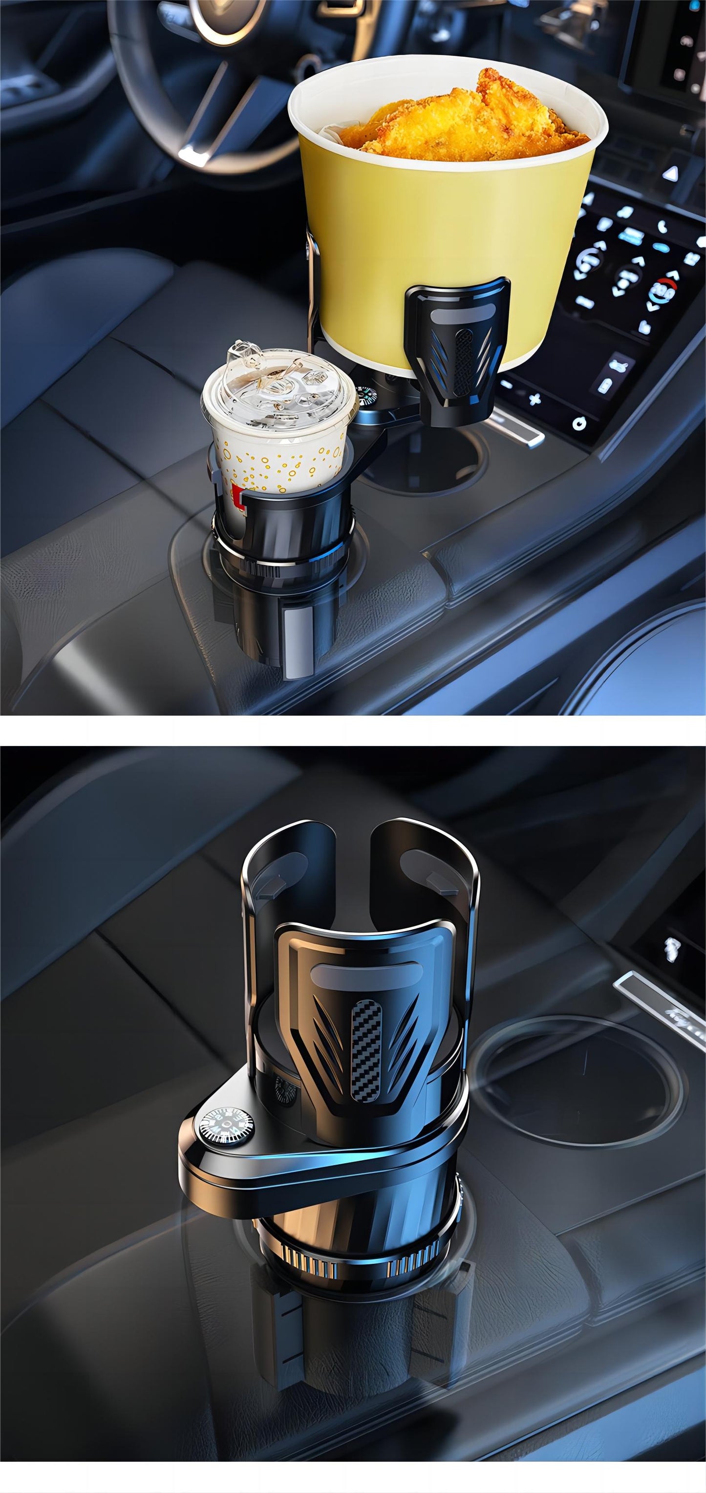 2 in 1- Car Cup Holder With Compass - 360 Rotating & Expandable
